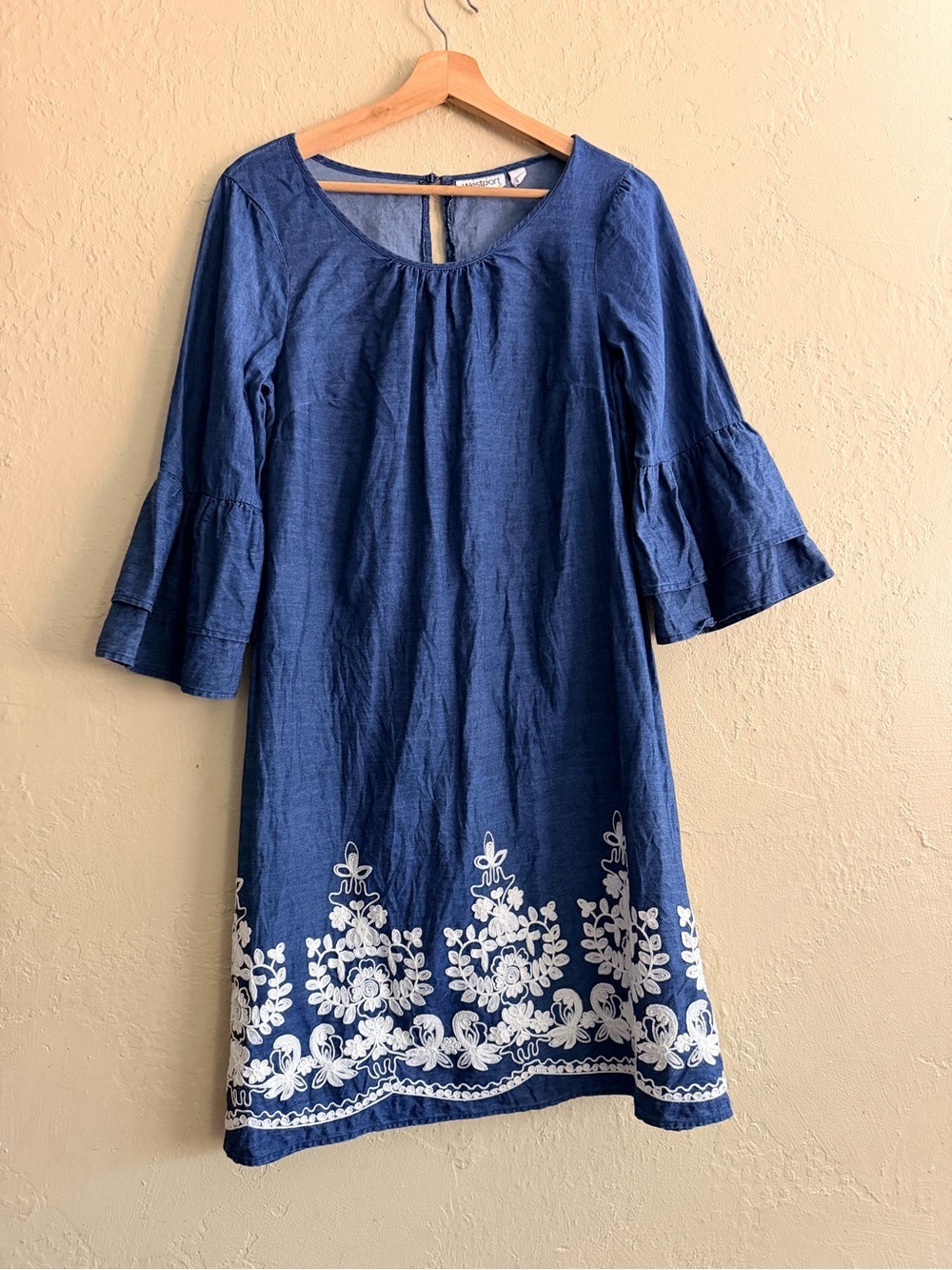 Westport Navy Dress with White Floral Embroidery